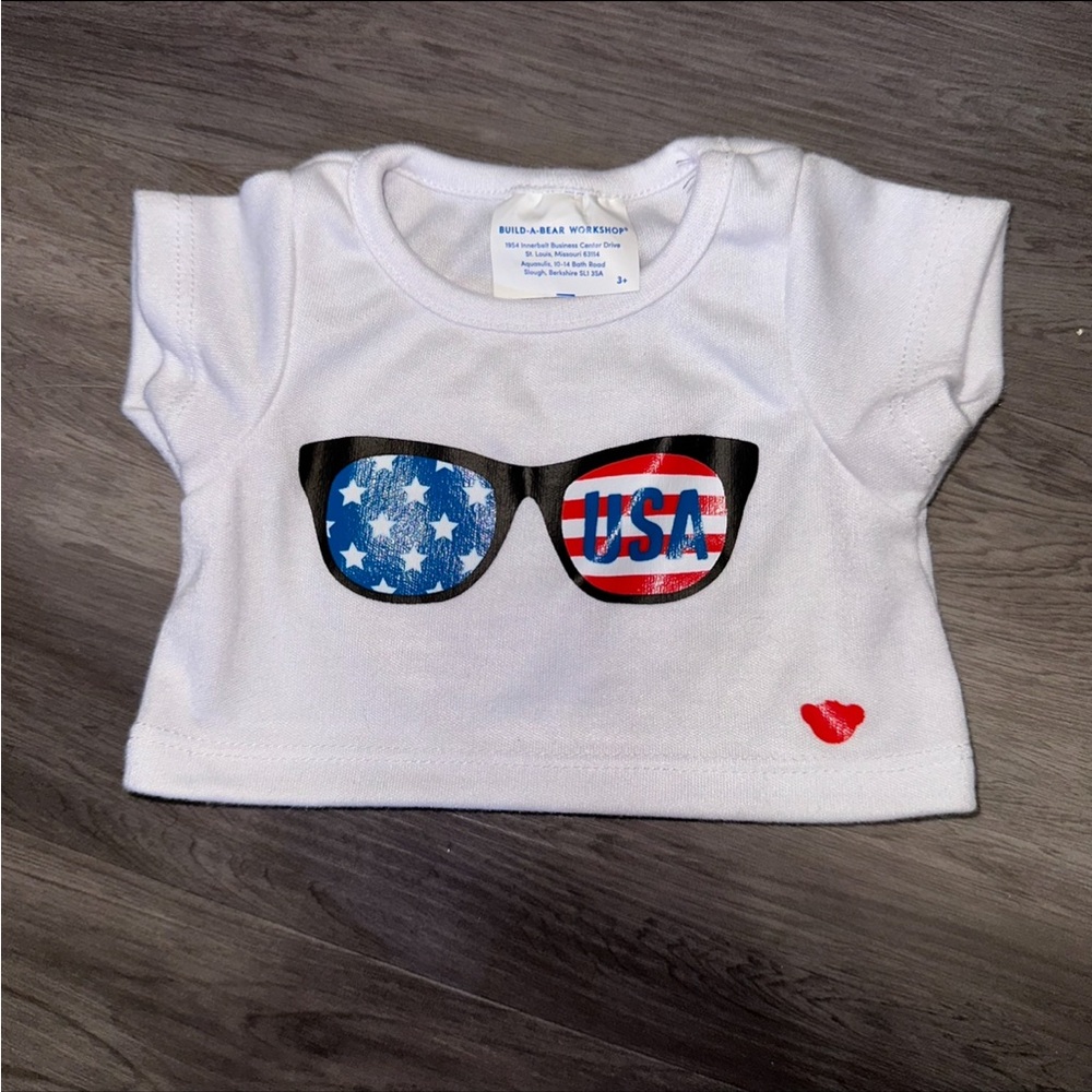Build a Bear American Flag Patriotic USA American Flag Sunglasses White shirt